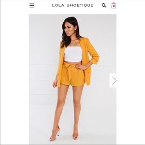 Mustard colored blazer & shorts